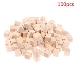 100pcs Unfinished Blank Mini DIY Wooden Square Blocks 1cm Wood Solid Cubes for Woodwork Craft Kids Toy Puzzle Making Material