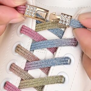 1Pair No Tie Shoe Laces Diamond Buckle Elastic Lace Shoelaces Pearl Light Colorful Fashion Without Ties Laces Sneaker Kids Adult