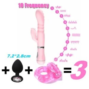 3 PCS/SET Rabbit G Spot Dildo Vibrator Clitoris Stimulator Anal Double Penetration Tongue Licking Double Rod Sex Toy for Women