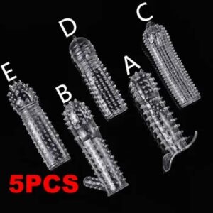 5Pcs Reusable Condoms Male Penis Extension Sleeves Sperm Lock Cock Ring Dildo Cover Adult Sex Toys For Men Delay Ejaculation