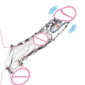 8.6 Inch Clear Cock Ring Extender Reusable Penis Sleeve with Vibrator Penis Ring Soft Dick Enlarger for Couples Reusable Condoms