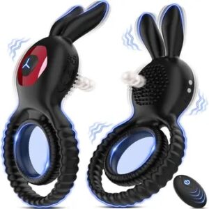 Cock Ring for Men Remote Control Rabbit Dual Vibrating Penis Rings for Ejaculation Delay Testis Stimulation Sex Toy for Couples