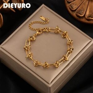 DIEYURO 316L Stainless Steel Gold Silver Color Chain Bracelet For Women Classic Rust Proof Fashion Girl Wrist Jewelry Gift