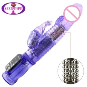 Dildo Rabbit Vibrator Masturbator G Spot 12 Speeds Vibration Dual Motor Massager Clitoris Rotation Stimulator Female Sex Toy