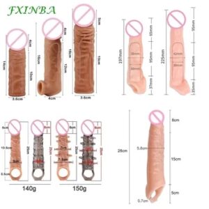 FXINBA 14-27cm Realistic Penis Sleeve Extender Cock Sleeve Dick Enlargement Delay Ejaculation Reusable Condom Men Sex Toys