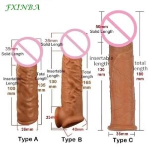 FXINBA Realistic Condoms For Men Reusable Penis Sleeve For Male Extender Dildo Enhancer Enlargement Condom Male Cock Sex Toys