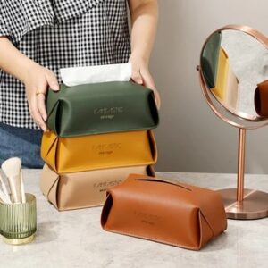 Foldable PU Leather Hanging Tissue Box Solid Color Car Tissue Case Desktop Napkin Pumping Paper Container Decorative Cover Bags