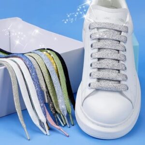 Glitter Shoelaces Colorful Gold Silver Shiny Flat Shoe laces for Athletic Running Sneakers Shoes Boot 1CM Width Shoelace Strings