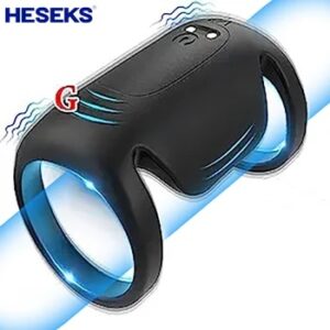 HESEKS Double Penis Ring Vibrating Cock Ring Delay Ejaculation Clitoris Stimulator G Spot Silicone Sleeve Ring Sex Toys For Men