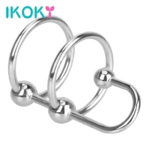 IKOKY Erection Enhancer Urethral Plug Penis Ring Male Masturbation Stainless Steel Delayed Ejaculation Sex Toys For Men