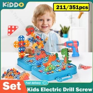 Kids Electric Drill Screw Nut Puzzles Toys Pretend Play Tool Disassembly Assembly Drill 3D Puzzle Toys For Boy Children Gifts