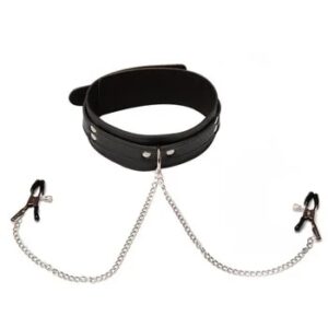 Leather Choker Collar with Nipples Breast Clamp Clip Chain Slave BDSM Sex Toys for Woman Couple Sex Tools Couples Adult Games