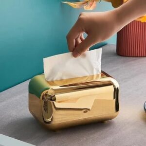 Luxury Golden Tissue Boxes Storage Napkin Holder Paper Case Organizer Ornament Craft Desktop Tissue Holder Kitchen Tissue Box