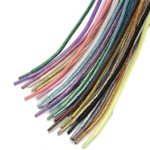 New Round Shiny Metallic Glitter Shoelaces Gold Silver Silk Shoe Laces Sports Canvas Casual Colorful Rainbow Gradient Shoelace