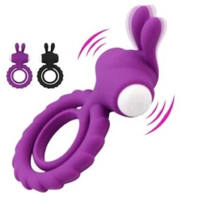 Soft silica gel double vibration rabbit ear penis ring penis ring adult adult sex toy male couple enhanced harder penis ring