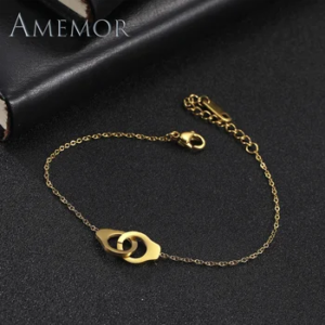 Stainless Steel Bracelets Handcuffs Interlocking Pendant Gold Color Trendy Style Chain for Women Charm Jewelry Birthday Gifts