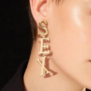 Vintage Metal Letter Statement Earrings for Women Exaggerate Punk English Alphabet SEX Dangle Drop Earrings Trendy Jewelry Gift