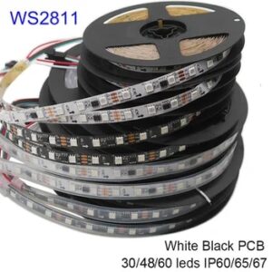 WS2811 Smart Pixel LED Strip DC12V 30/48/60leds/m 5m/lot White/Black PCB Full Color RGB LED Light Strip Neon