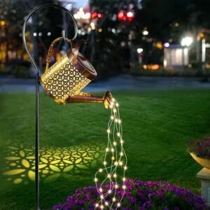 Watering Can Hanging Solar Powered Lantern Garden Art Light Decor Metal Waterfall String Light for Patio Yard Pathway Plant Vine